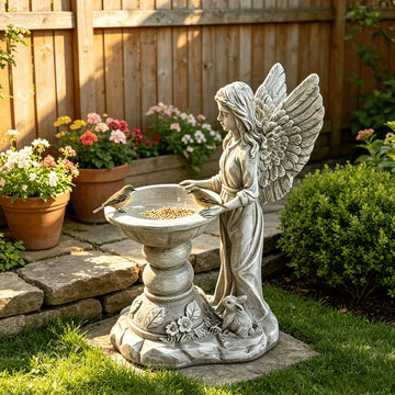 15.35' High Angel Bird Bath Sculpture, 11.61' Wide Resin Garden Angel Statue with Pedestal Bowl, Decorative Bird Feeder & Water Basin for Outdoor Home Decor