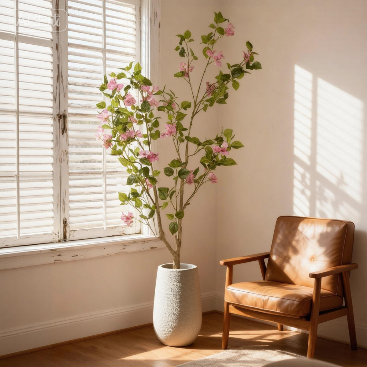 5FT Artificial Bougainvillea Tree, Realistic Baby Pink Faux Potted Plant with Black Pot