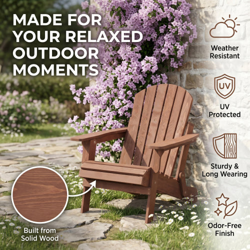Oversize Folding Wooden Adirondack Chair, Pre-Assembled Patio Chair for Outdoor