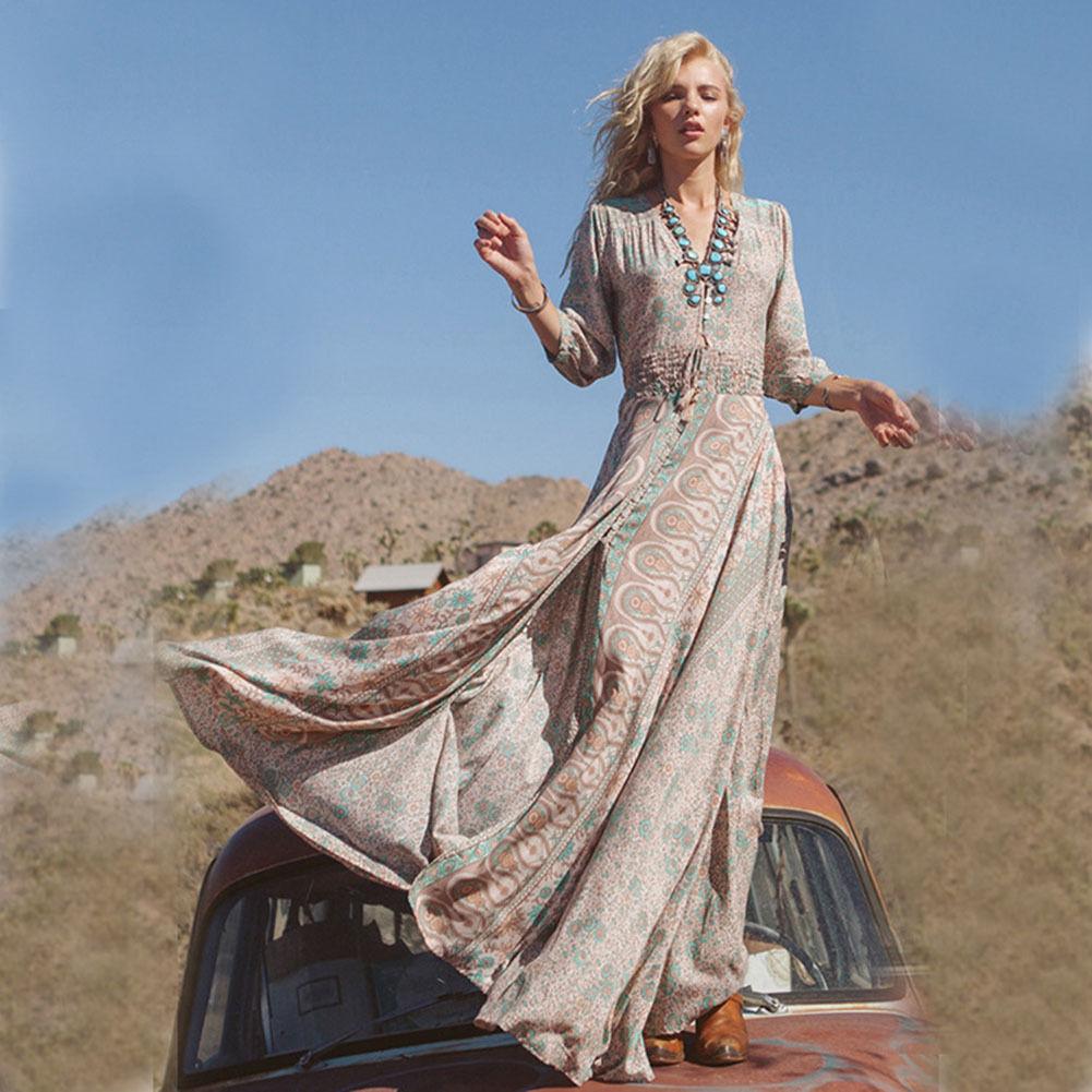 Boho Floral Print Long Dress