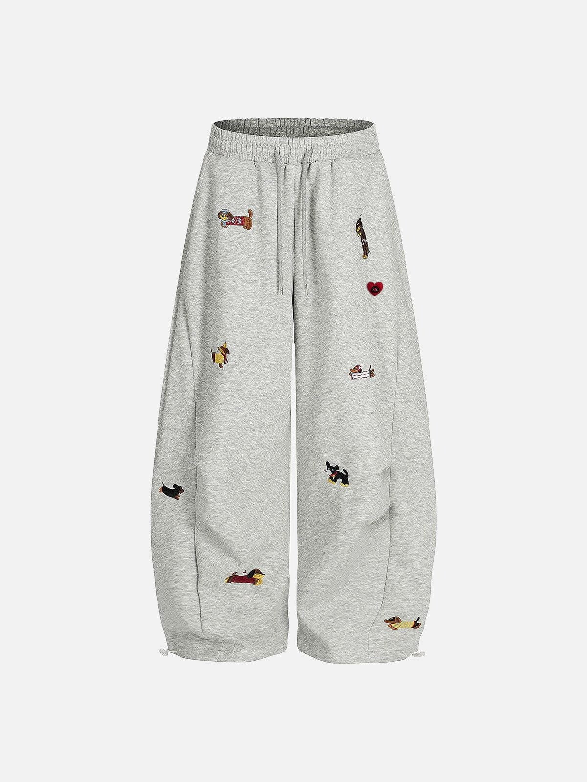 Unisex Embroidery Puppy Baggy Barrel Sweatpants