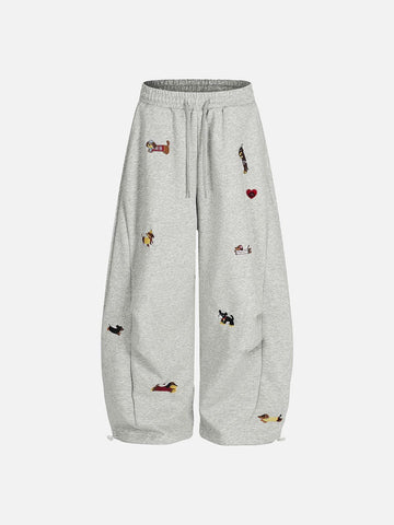 Unisex Embroidery Puppy Baggy Barrel Sweatpants