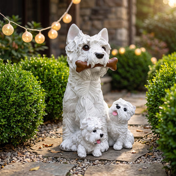 Set of 3 Westie Dog Statues, Lifelike Resin West Highland Terrier Figurines for Garden