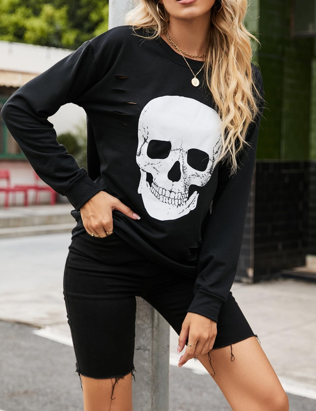 Women's Halloween Sweatshirts Skull Graphic Long Sleeve Pullover Tops