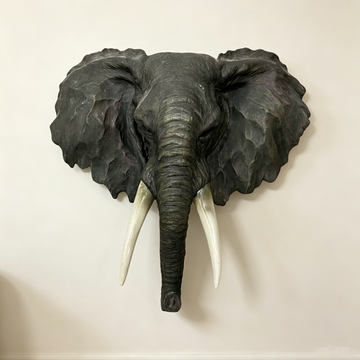 Lifelike 15.75" Elephant Head Wall Sculpture – Realistic Resin African Elephant Bust, Faux Taxidermy Wall Decor for Fireplace, Home Office, Safari Room, Man Cave & Rustic Cabin, Wildlife Gift