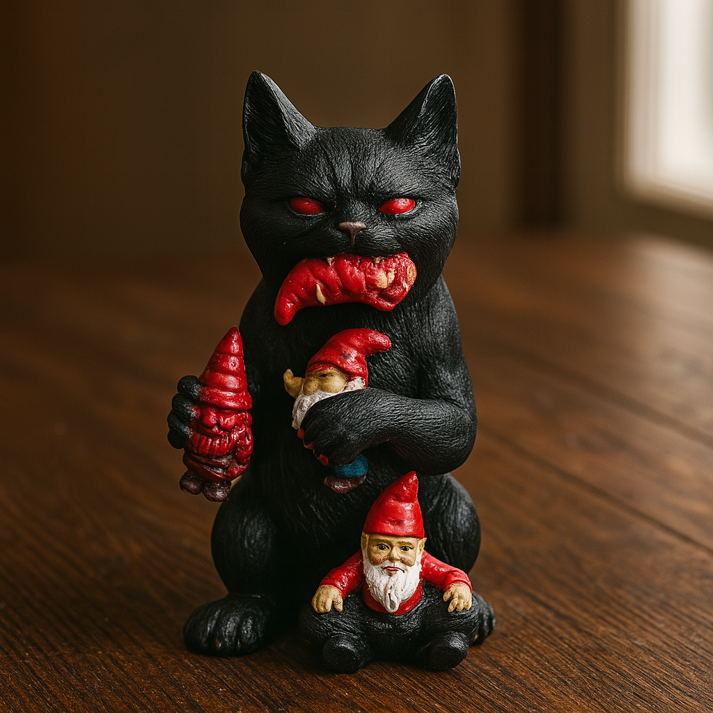 Black Cat Gnome Slayer Statue