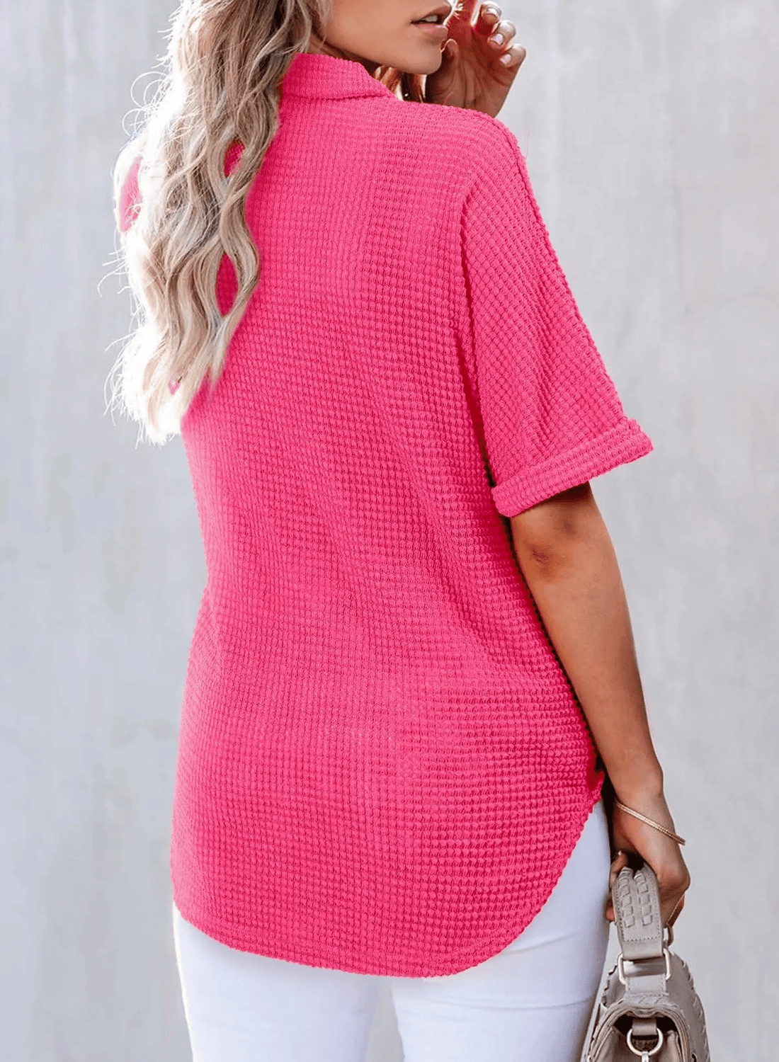 Women's Waffle Knit Short Sleeve Tunic Henley Shirts