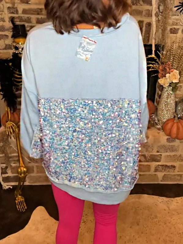 Sequin Puff Sleeve Casual Pullover Top