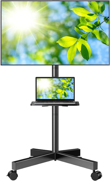 Mobile TV Stand for 23-60 Inch LCD LED Flat/Curved Panel Screen TVs, Tilt TV Cart Holds up to 88Lbs Portable Stand with Laptop Shelf Rolling Floor Max VESA 400x400mm (PSTVMC06)