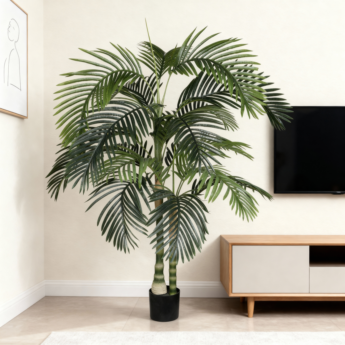 6FT Artificial Palm Tree, Realistic Faux Potted Tropical Plant with Black Pot for Decor