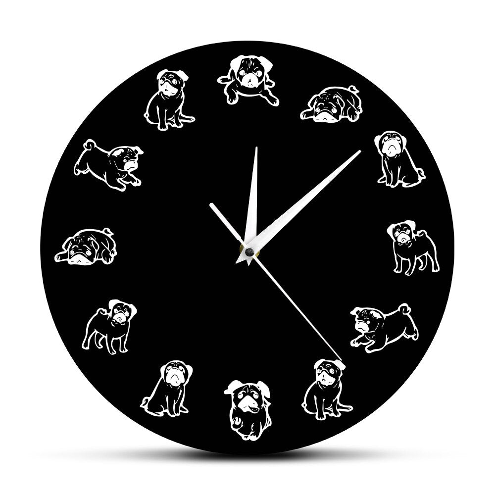Cartoon Pug Dog Puppy Wall Clock