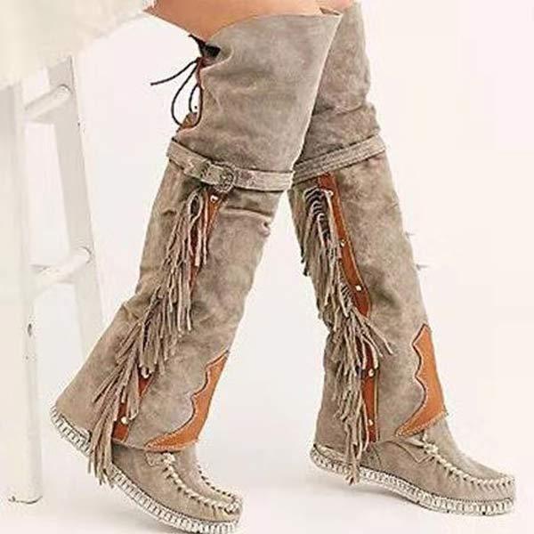 Women's Over The Knee Tassel Rivet Flat Boots