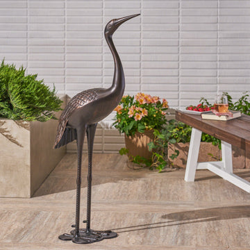 Aluminum Upright Crane Statue, Rust-Proof Bird Sculpture for Garden & Patio Decor