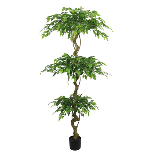 6FT Artificial Ficus Tree, Lifelike Faux Banyan Tree with Black Pot for Home Decor