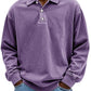 Men's Fashion Retro Washed Distressed Cotton Lapel Long Sleeve Polo Shirt