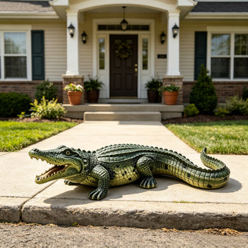 Lifelike 23" Resin Crocodile Garden Statue – Hand-Painted Alligator Figurine with Open Mouth & Textured Scales, Weatherproof Indoor/Outdoor Decor for Pond, Patio, Lawn & Tropical Backyard