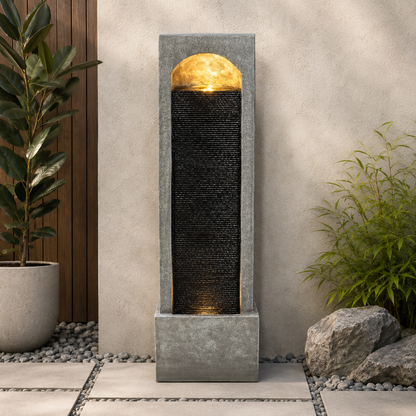Modern Tall Vertical Water Fountain, 39" LED Lighted Cascading Garden Water Feature