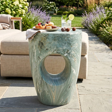 Modern MGO Side Table, Green Marble Outdoor Garden Stool & Indoor End Table