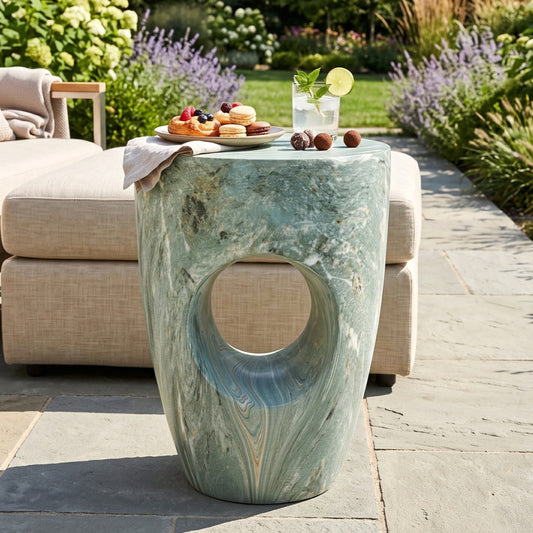Modern MGO Side Table, Green Marble Outdoor Garden Stool & Indoor End Table