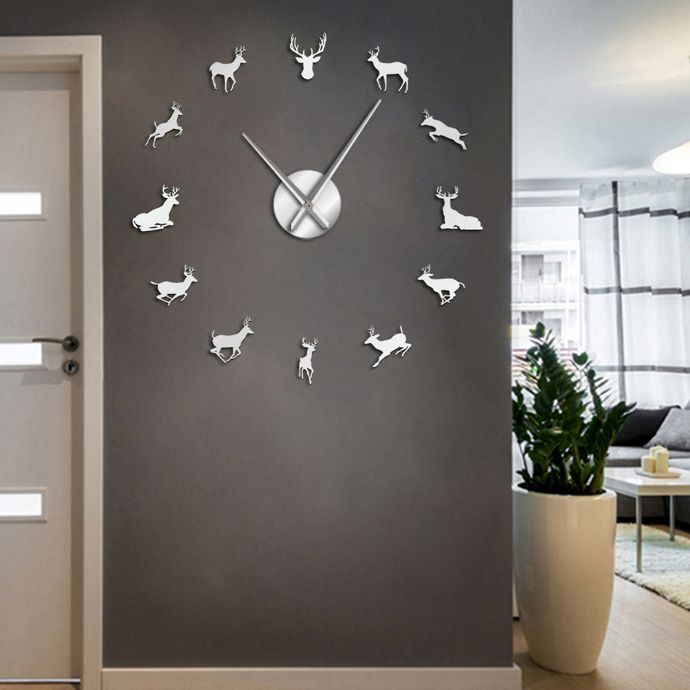 Antler Deer Head Deer Hunter Large Frameless DIY Wall Clock