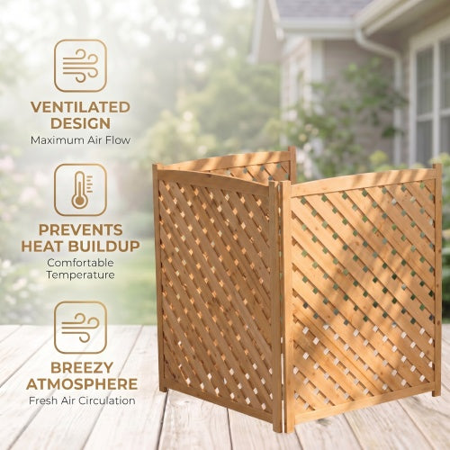 3-Panel Outdoor Wood Privacy Screen, Lattice Fence for AC & Trash