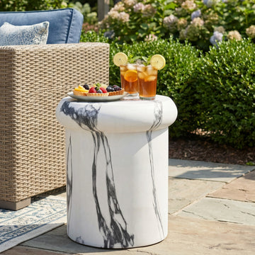 Sculptural Mushroom MGO Side Table, Modern Round End Table for Indoor & Outdoor