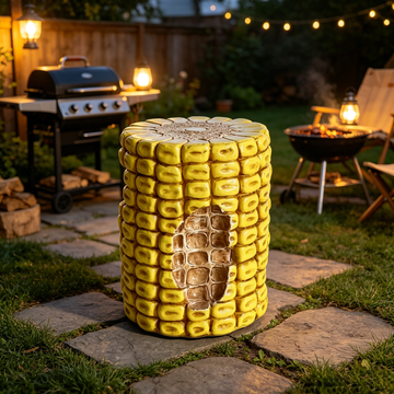 Novelty Corn Cob Resin Stool – 17" Bright Yellow Vegetable-Shaped Side Table & Plant Stand, Heavy-Duty Whimsical Accent Furniture for Farmhouse Kitchen, Patio, Poolside, Kids' Room & Garden Decor