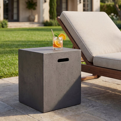 Modern MGO Tank Holder Side Table, 20.25" Dark Grey Concrete Outdoor Storage Cub