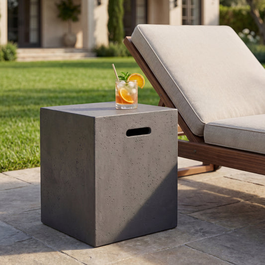 Modern MGO Tank Holder Side Table, 20.25" Dark Grey Concrete Outdoor Storage Cub