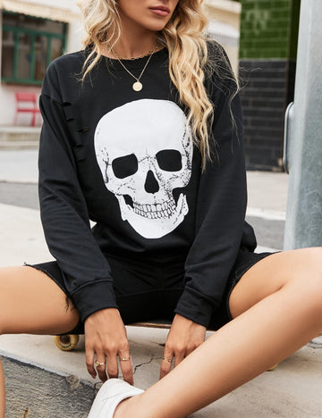 Women's Halloween Sweatshirts Skull Graphic Long Sleeve Pullover Tops