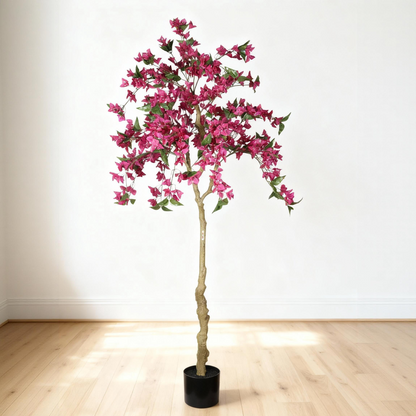 6FT Artificial Bougainvillea Tree, Realistic Flowering Faux Potted Plant with Black Pot