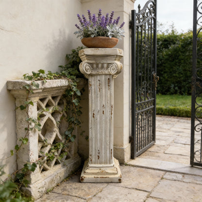 Large 38.2" Antique Roman Column, Premium MGO Greek Ionic Pedestal for Garden, Patio & Villa Decor