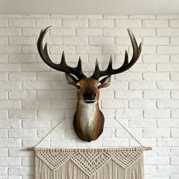 Lifelike 14.57" Stag Head Wall Mount with Antlers – Realistic Resin Deer Bust, Faux Taxidermy Wall Decor for Cabin, Lodge, Farmhouse, Man Cave & Boho Interiors, Wildlife Rustic Gift