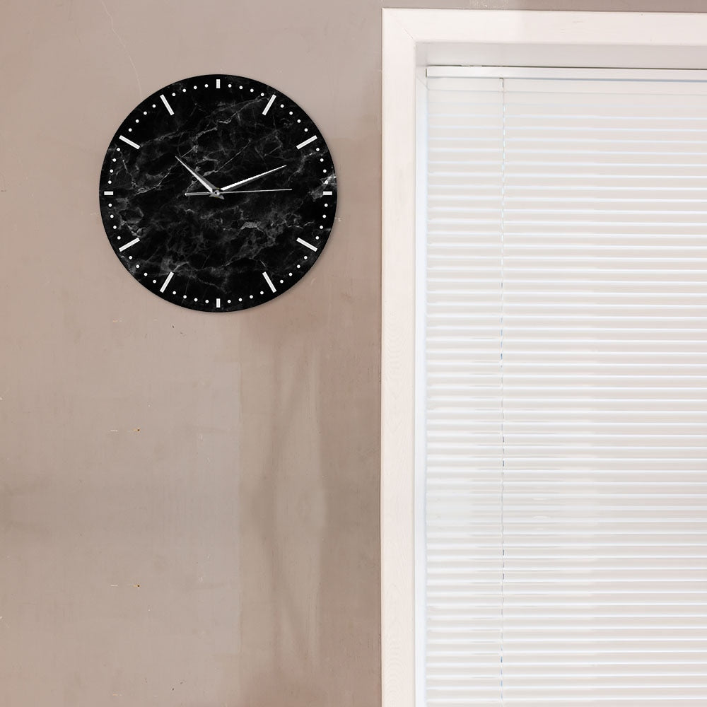 Modern Minimalist Black Marble Print Silent Wall Clock