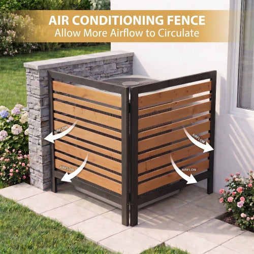 2-Panel Wooden Privacy Screen Fence, Outdoor AC Cover for Backyard Garden