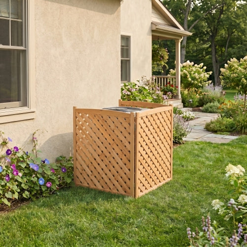 3-Panel Outdoor Wood Privacy Screen, Lattice Fence for AC & Trash