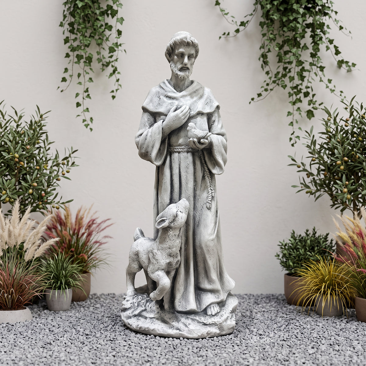 Saint Statue with Lamb, Weatherproof Resin Religious Sculpture for Garden & Church Decor