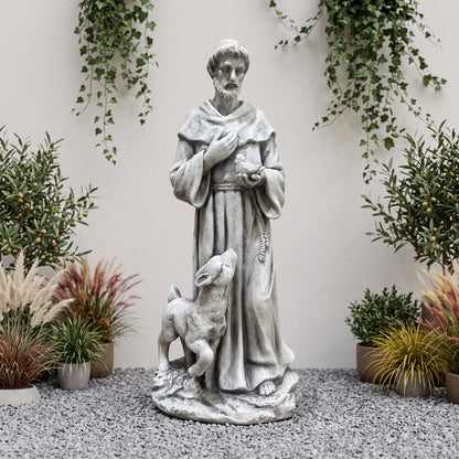 Saint Statue with Lamb, Weatherproof Resin Religious Sculpture for Garden & Church Decor