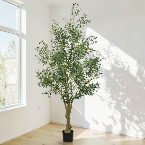 8FT Tall Artificial Olive Tree, Large Faux Potted Mediterranean Plant with Lifelike Leaves