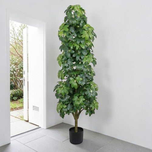 6FT Artificial Schefflera Tree, Lifelike Faux Umbrella Plant with Black Pot for Home Decor