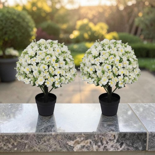 24" Artificial Snow Lotus Flower Plants, 2 Pack UV-Resistant Faux Potted Decor