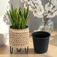 9.8" Polyrattan Planter with Stand, Natural Resin Wicker Pot with Steel Legs & PP Insert