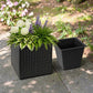 11" Black Cubic Planter Box, Resin Wicker Square Pot with Insert for Patio & Porch