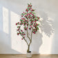 7FT Artificial Bougainvillea Tree, Tall Faux Rose Red Silk Flower Plant with White Pot