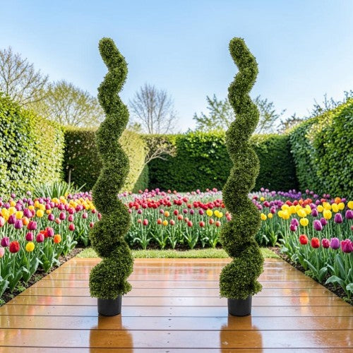 6FT Artificial Spiral Topiary Trees, 2 Pack UV-Resistant Faux Boxwood Plants with Pots