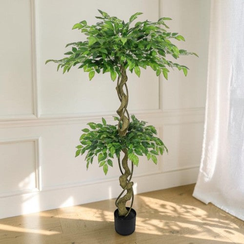 5.2FT Artificial Ficus Tree, Lifelike Faux Banyan Tree with Black Pot for Home Decor