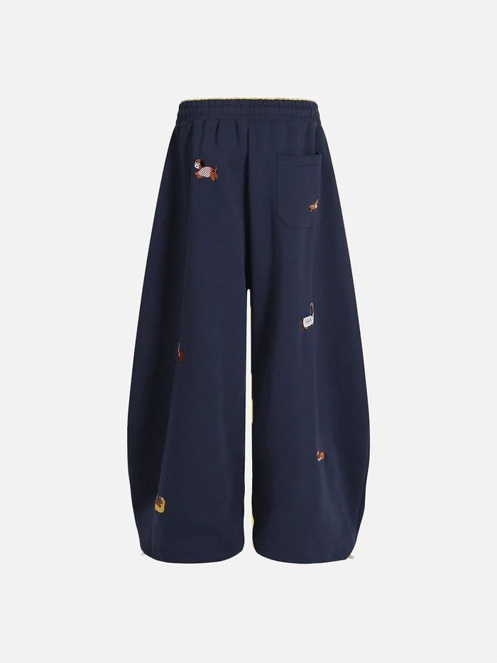 Unisex Embroidery Puppy Baggy Barrel Sweatpants