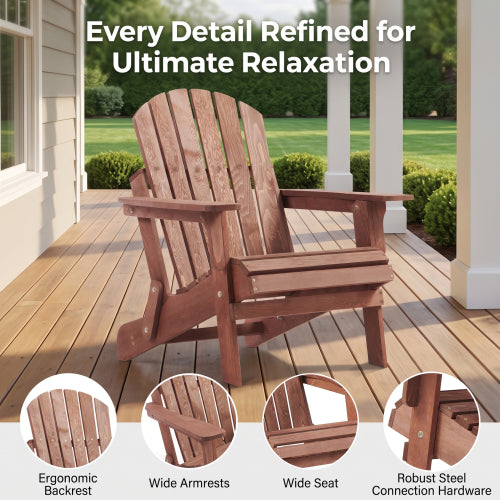Oversize Folding Wooden Adirondack Chair, Pre-Assembled Patio Chair for Outdoor