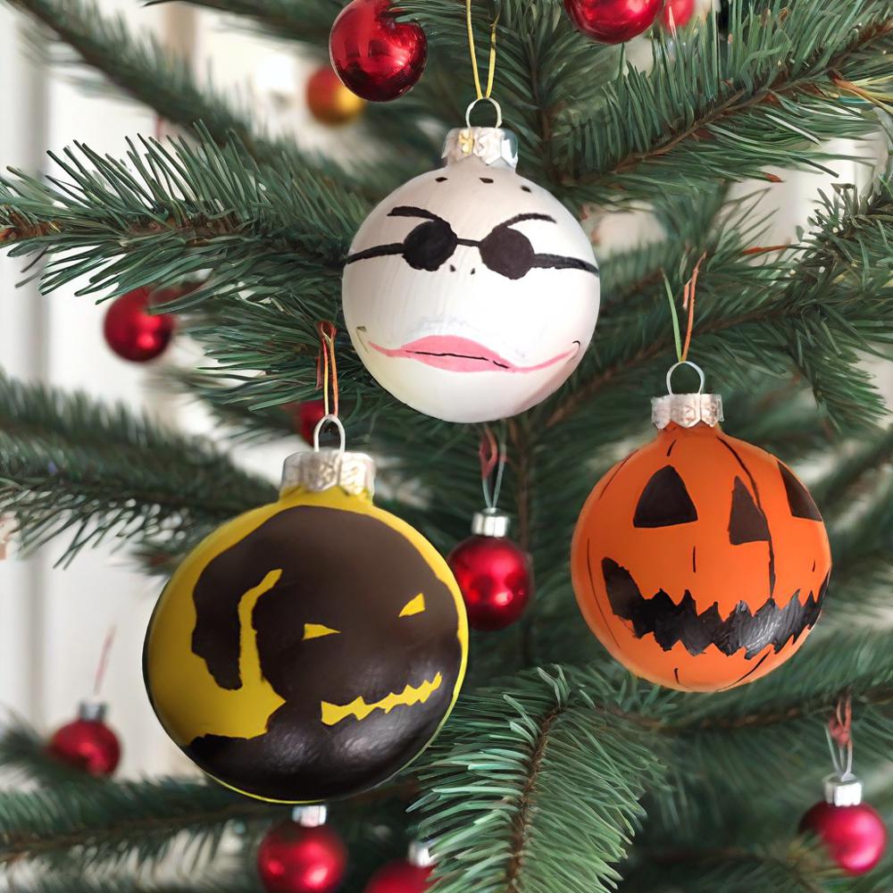 Whimsical Hand-Painted Gothic Fusion Christmas Ornament Set – 10 Pcs