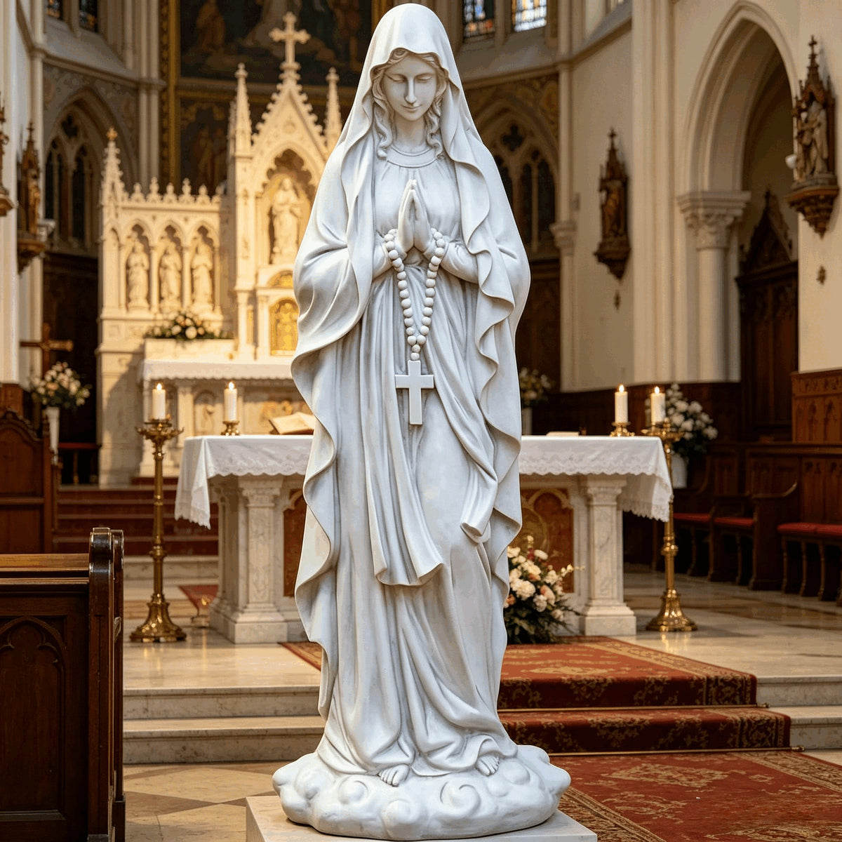 31.5" Large Madonna Statue, Weatherproof Resin Virgin Mary Sculpture for Courtyard & Patio